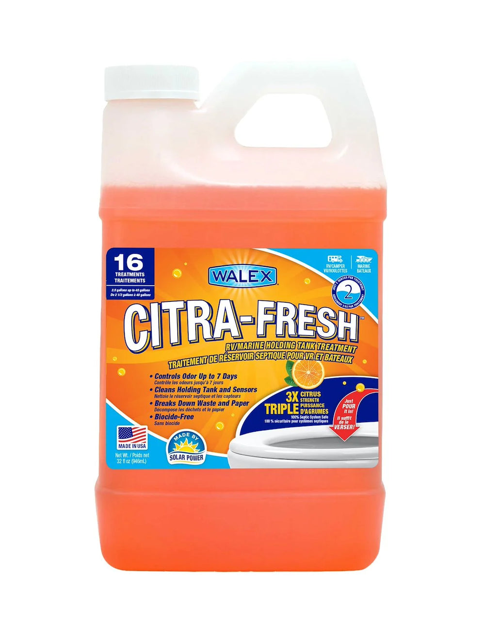 CITRAFRESH RV/MARINE LIQUID HOLDING TANK DEODORIZER 32OZ CITRUS DUAL LANGUAGE