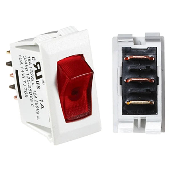 WHITE ROCKER SWITCH 10 A MOMENTARY ON/OFF/MOMENTARY ON SPDT CUTOUT .550IN