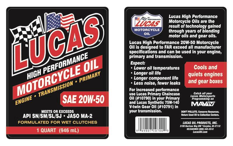 SAE 20W50 MOTORCYCLE OIL 1 QUART CASE OF 6