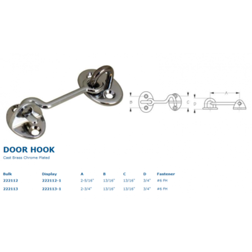 CHROME BRASS DOOR HOOK 3