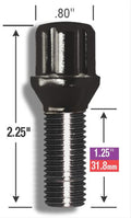 SMALL DIAMETER LUG BOLTS BLACK CHROME 14MM X 1.50 THREAD LENGTH: 1.25/32MM