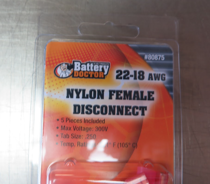 2218AWG NYLON .250 FULLY INSULATED FEMALE QUICK DISCONNECT 5 PCS