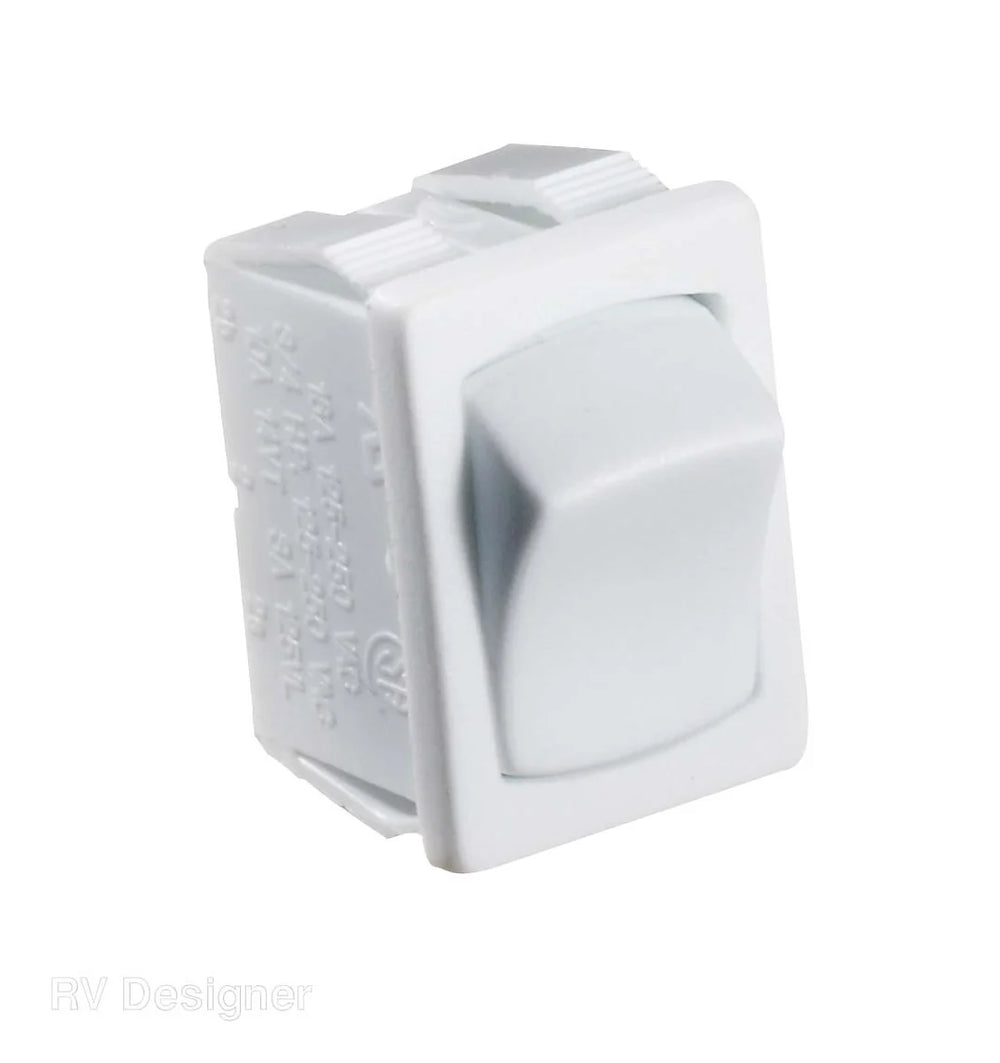 WHITE ROCKER SWITCH 10 A ON/OFF SPST CUTOUT .508IN X .756IN