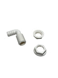 3/4IN 90 DEGREE BARBED THRUHULL WITH TWO NUTS WHITE