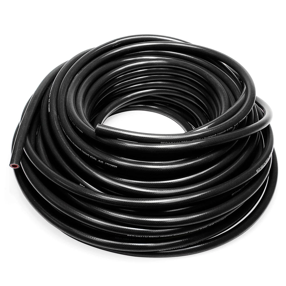 HPS Performance 1/4 ID Black high temp reinforced silicone heater hose Max Working Pressure 85 psi Max Temperature Rating: 350F Bend Radius: 1
