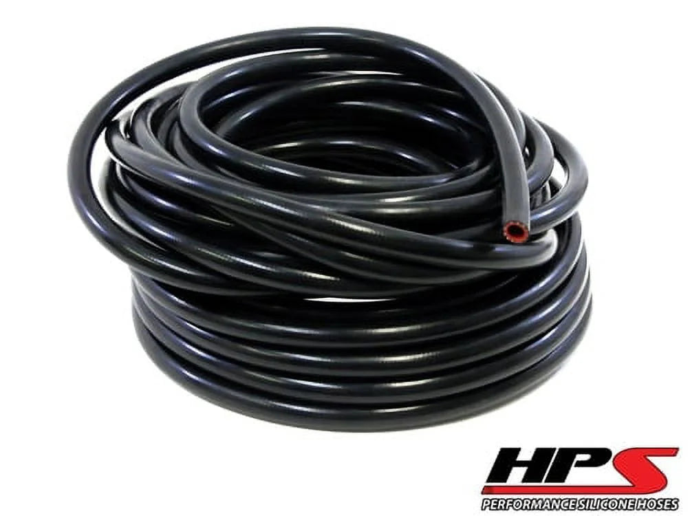 HPS Performance 5/16 ID Black high temp reinforced silicone heater hose Max Working Pressure 85 psi Max Temperature Rating: 350F Bend Radius: 1-1/4