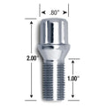 SMALL DIAMETER LUG BOLTS CHROME 14MM X 1.25 THREAD LENGTH: 1.1/28MM