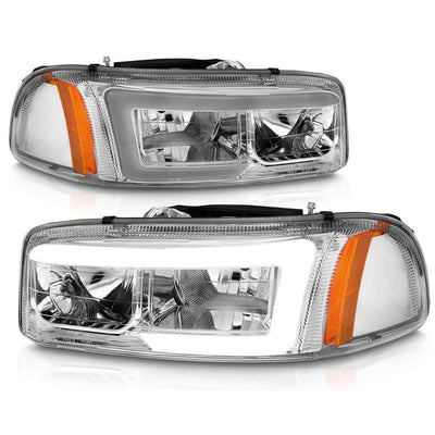 Raxiom 99-06 Chevrolet Sierra 1500 Axial Series LED DRL Headlights- Chrome Housing- Clear Lens