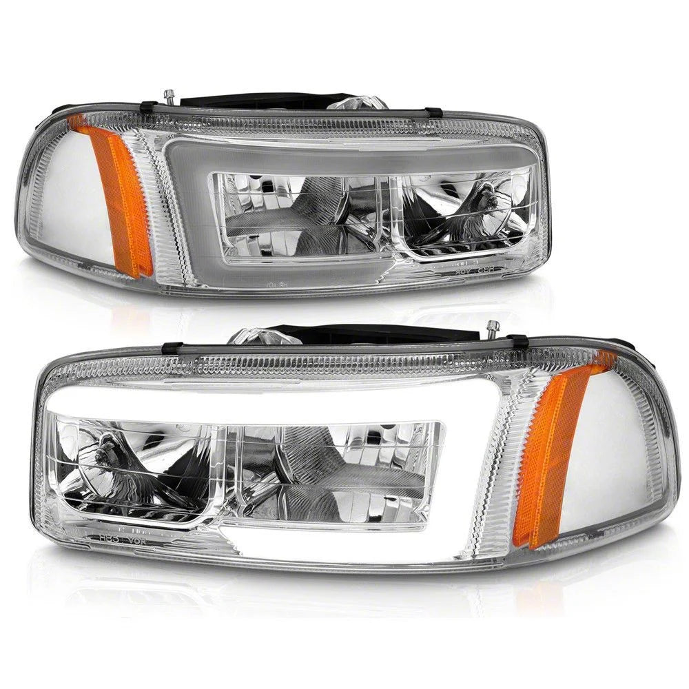 Raxiom 99-06 Chevrolet Sierra 1500 Axial Series LED DRL Headlights- Chrome Housing- Clear Lens