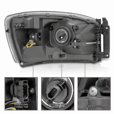 Raxiom 06-09 Dodge RAM 1500/2500/3500 Axial Series LED DRL Proj Headlights- Chrome- Clear Lens