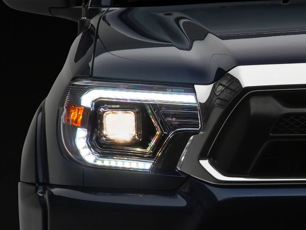 Raxiom 12-15 Toyota Tacoma Axial Series Switchback Projector Headlights- Chrome- Clear Lens