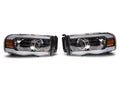 Raxiom 02-05 Dodge RAM 1500/2500/3500 Axial Series Proj Headlights/Seq LED Bar- Black- Clear Lens