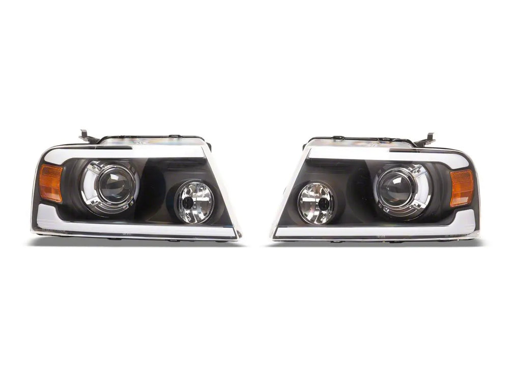 Raxiom 04-08 Ford F-150 Axial Series Projector Headlights with LED Bar- Black Housing- Clear Lens