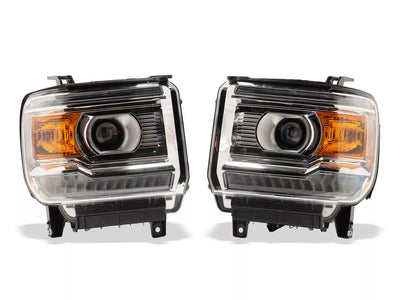 Raxiom 14-19 Chevrolet Sierra 1500/2500HD/3500HD LED DRL Bar Factory Hlights- Chrome - Clear Lens