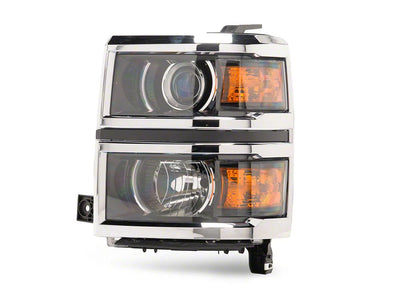 Raxiom 14-15 Chevrolet Silverado 1500 OE Projector Headlights/Chrome Trim- Black- Clear Lens