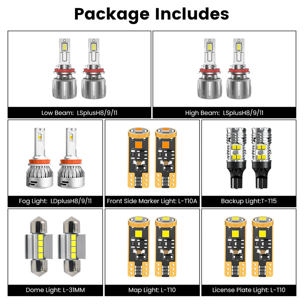 LSplus H8/9/11*2+LDplus H8/9/11+T-T15+L-31MM+L-T10A+L-T10*2 LED Bulb Kit