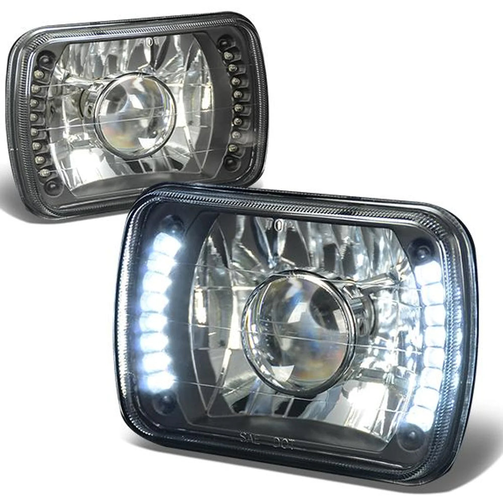 7x6 Black Housing Crystal Headlights w/ H4 Bulbs