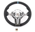 Steering Wheel with White Stitching and Blue Center Line
