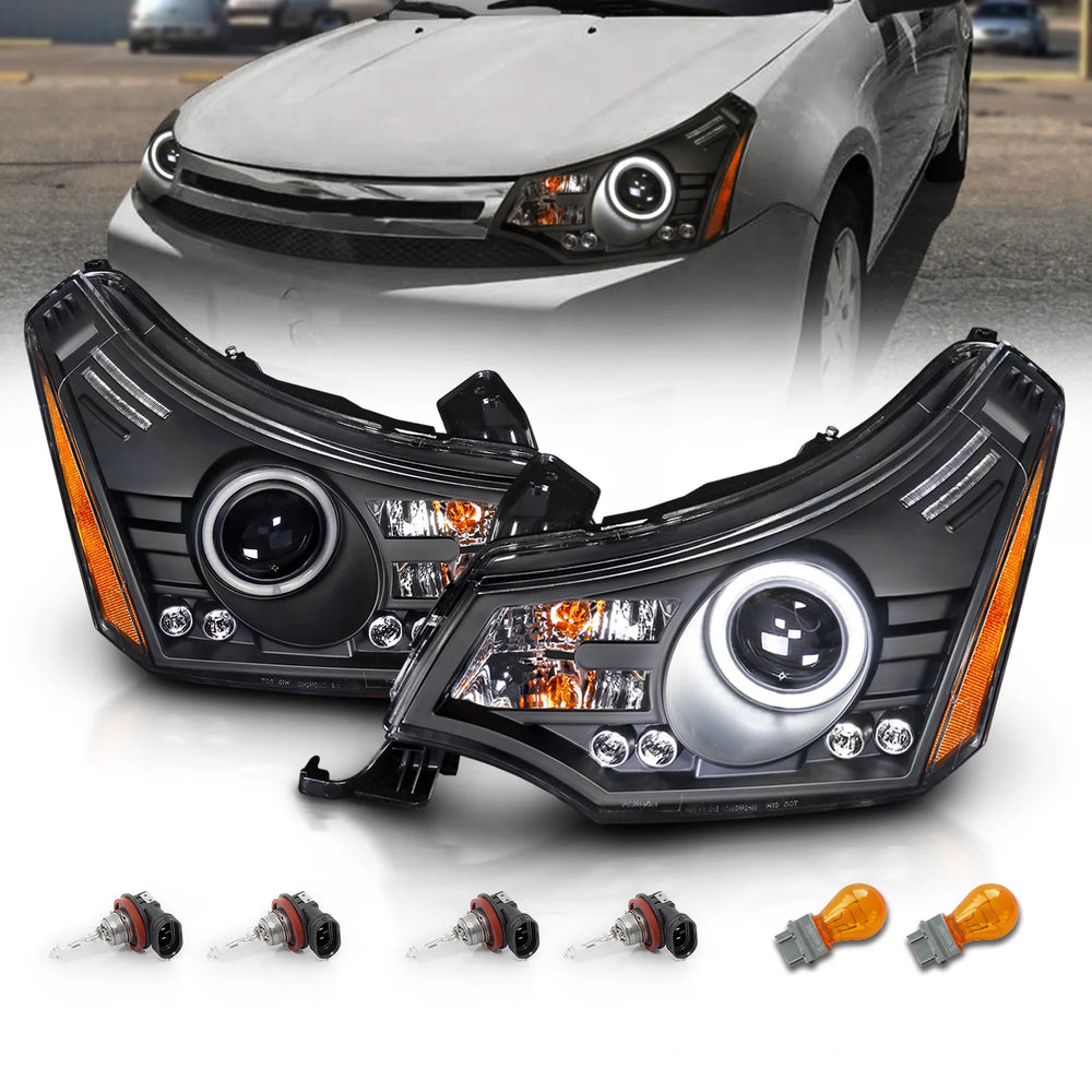 For Ford Focus Black Housing Projector Headlights with RX