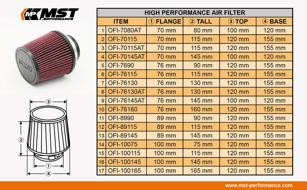 89mm Flange Universal Air Filter
