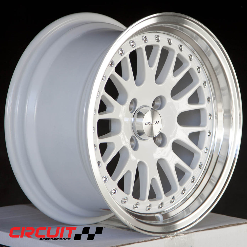 CP21 15x8 +25mm 4x100 Gloss White Machined Lip Wheel