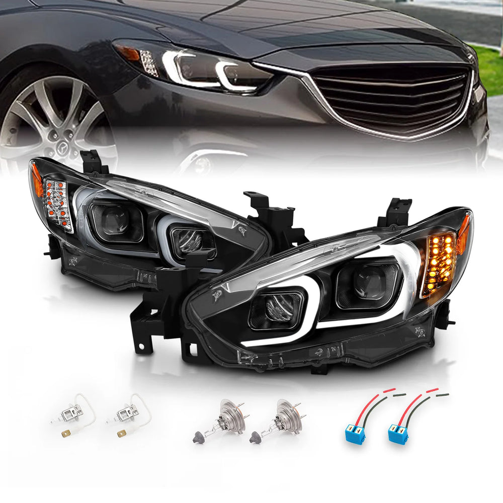 Projector Headlights with Light Bar Style Black Housing