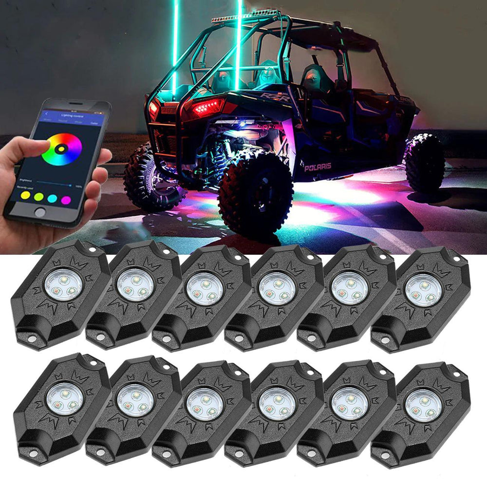 RGB LED Rock Light Set with Bluetooth Controller