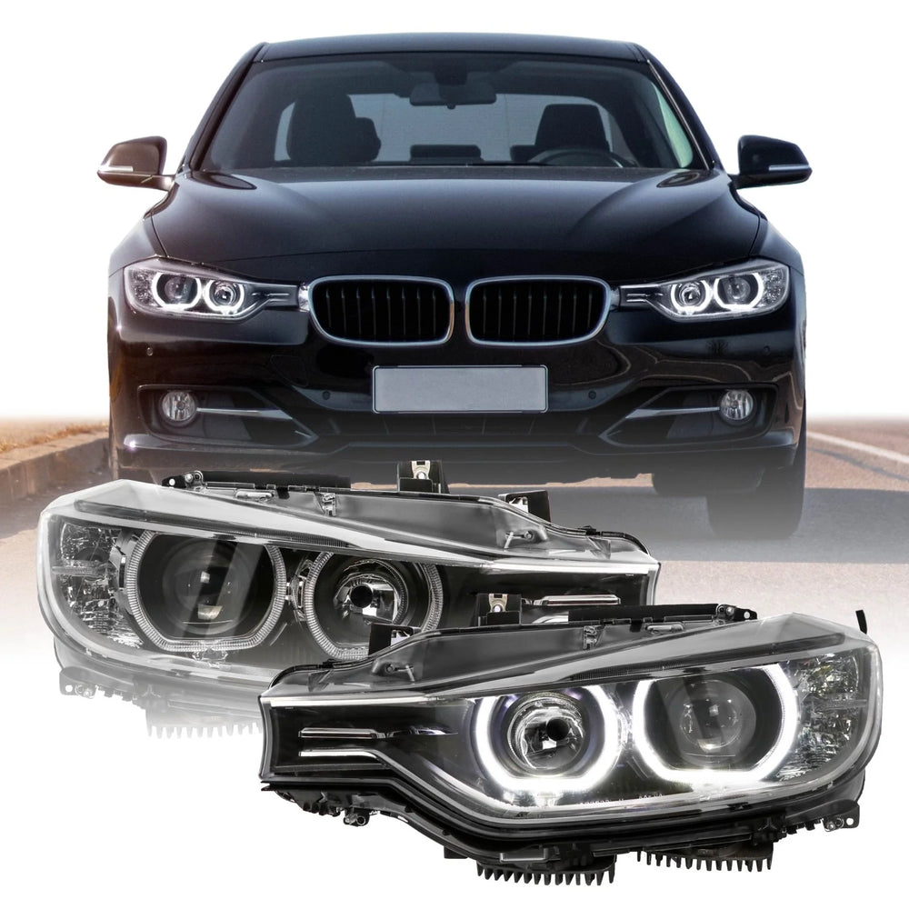 Black LED Angel Eyes Halo Rings Projector Headlight