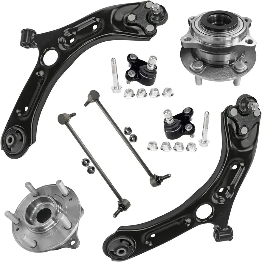 8pc Front Lower Control Arms Wheel Hub and Bearings Kit