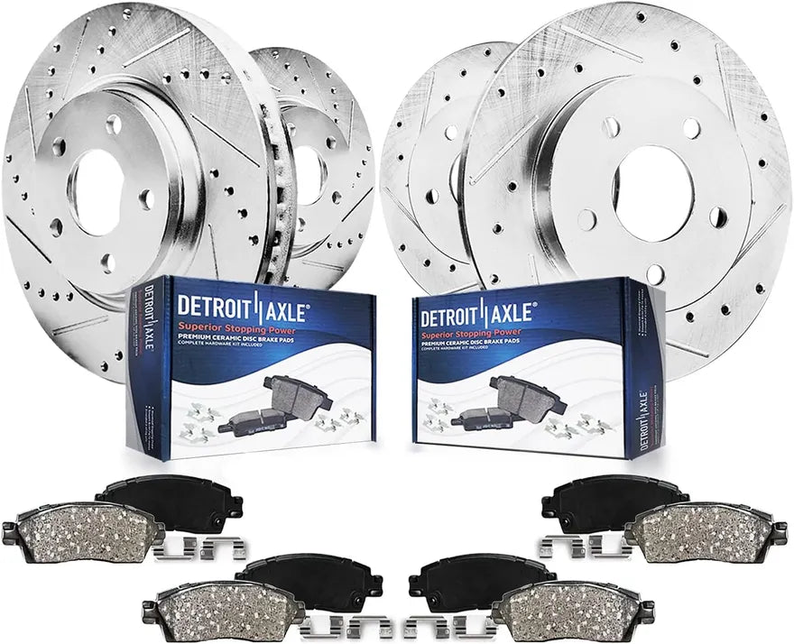 8pc Drilled Slotted Rotors and Ceramic Brake Pads Kit