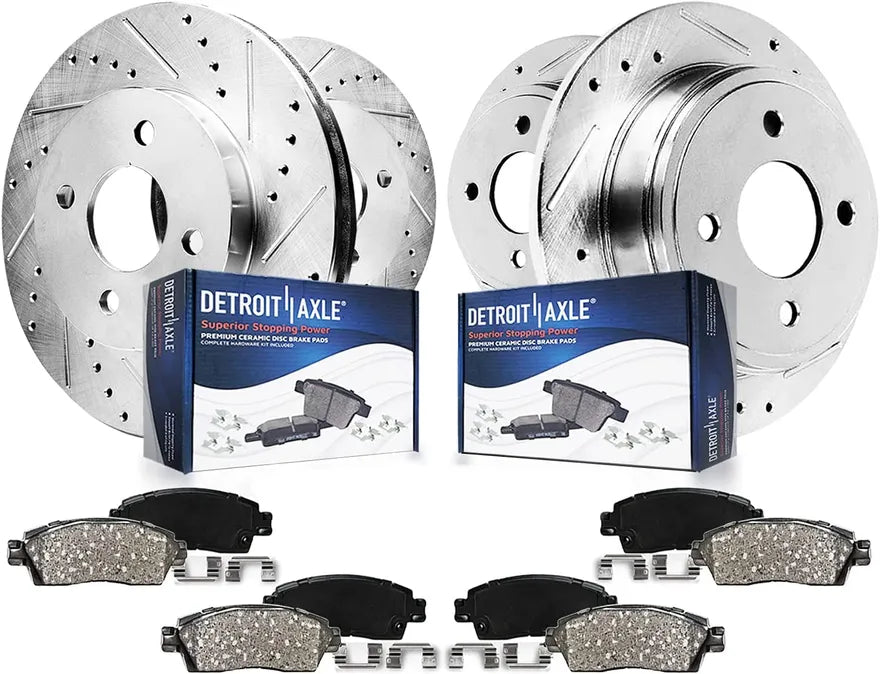 8pc Front & Rear Drilled Slotted Rotors and Ceramic Brake Pads Kit