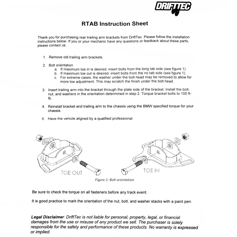 Rear Toe Adjustment Trailing Arm Brackets