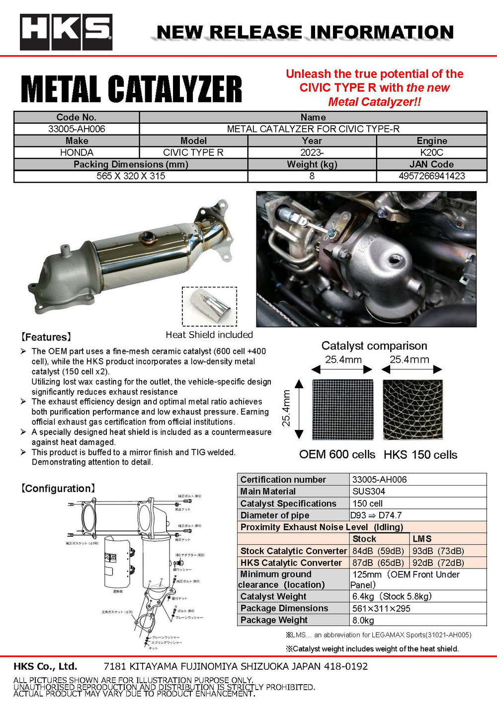 Metal Catalyzer 150-Cell SUS304 Stainless Steel for Honda