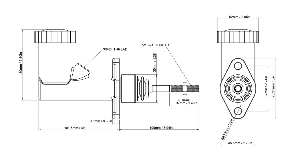 3/4" Internal Reservoir Master Cylinder