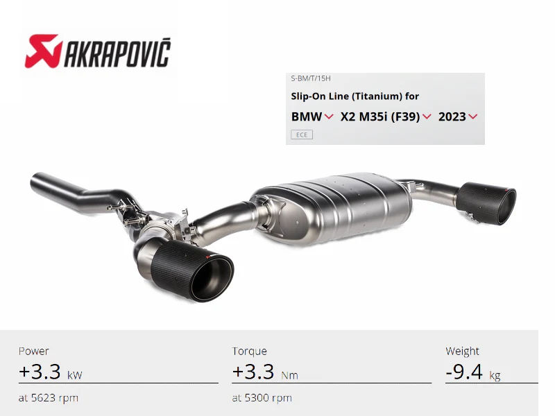 Akrapovic 2020+ BMW M135i / 2020 X2 M35i / Mini Clubman All4 Slip-On Line (Titanium) w/Carbon Tips