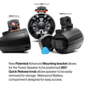 2PACK BLACK 8IN SPEAKERS TWO AMPLIFIED + TWO BATTERIES