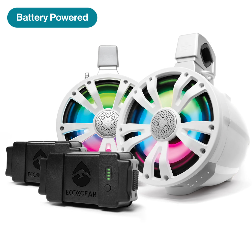 2PACK BLACK 8IN SPEAKERS TWO AMPLIFIED + TWO BATTERIES