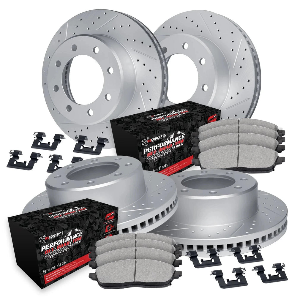 R1 12-22 Ford F-450 Super Duty Front & Rear Drill/Slot Carbon Coated Rotor Set w/Off-Road/Tow Pads