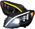 W205 LED PROJECTOR HEADLIGHTS CHROME HOUSING AND CLEAR LENS - SEQUENTIAL TURN SIGNAL - HALOGEN MODELS ONLY