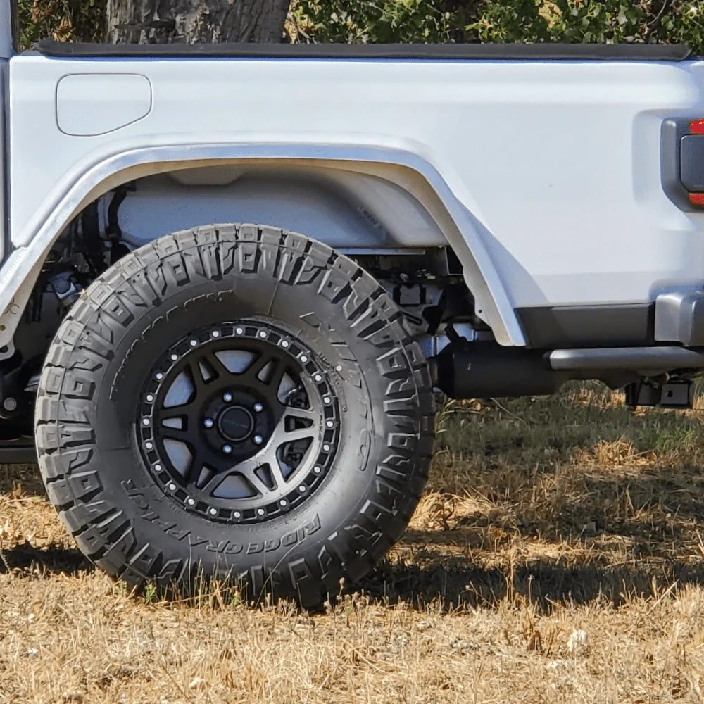 ~(45 lbs. 53X25X9)~ 19-Current - JL-JLU Notorious Dovetail Rear Flare - Semi Gloss Black Powder Coat Alum Semi Gloss Black PC