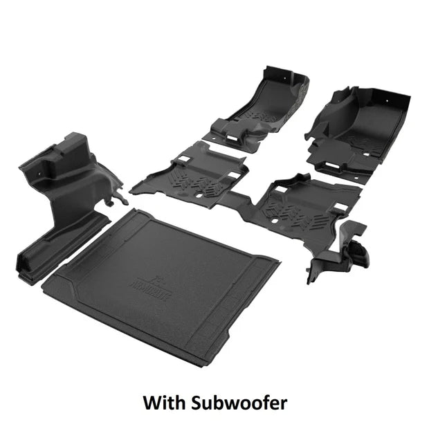 Armorlite 20-23 Jeep Wrangler 4XE full vehicle kit (front and rear flooring cargo mat wheelhouse covers (l/r) WITH subwoofer mesa smoke