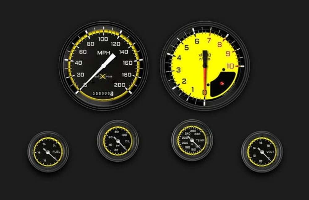 Autocross Yellow 6 Gauge Set 2-1/8 Full Sweep