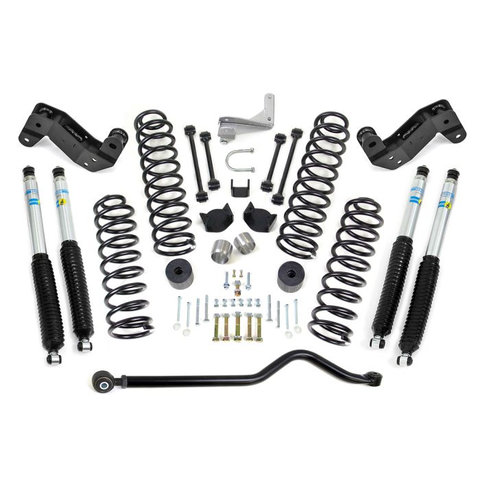 RLS - 4 Coil Spring Kit with Adjustable Track Bar Caster Correction Bracket Exhaust Spacer with Bilstein Shocks Fits Jeep JK 2017-2018