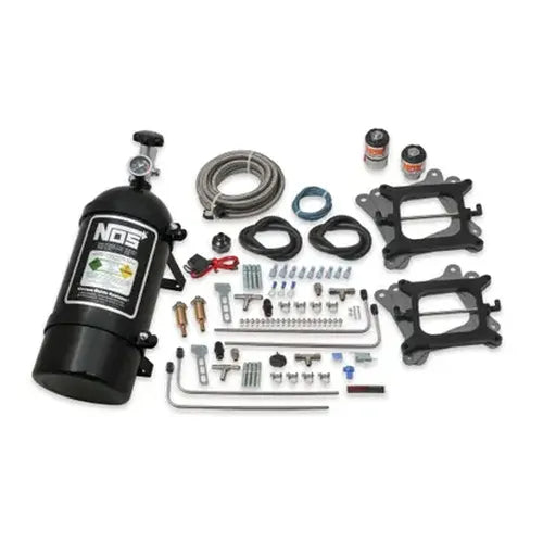 Cheater Wet Nitrous System For 2X4 Dual 4150 4-Barrel Carburetors-Black Fits 2X4 Dual Holley 4150 And Carter Afb (Late) Adjustable 150-250 Hp Includes Black 10 Lb Bottle NOS