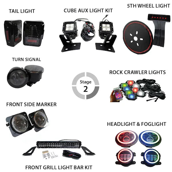 0717 WRANGLER JK STAGE 2 TRAIL RUNNER LED LIGHTING COMBO PACKAGE