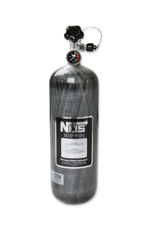 Nitrous Bottle 12 Lb 9 Oz Nitrous Bottle W/ Carbon Fiber Finish & Super Hi Flo Valve Includes Racer Safety Blow-Off NOS