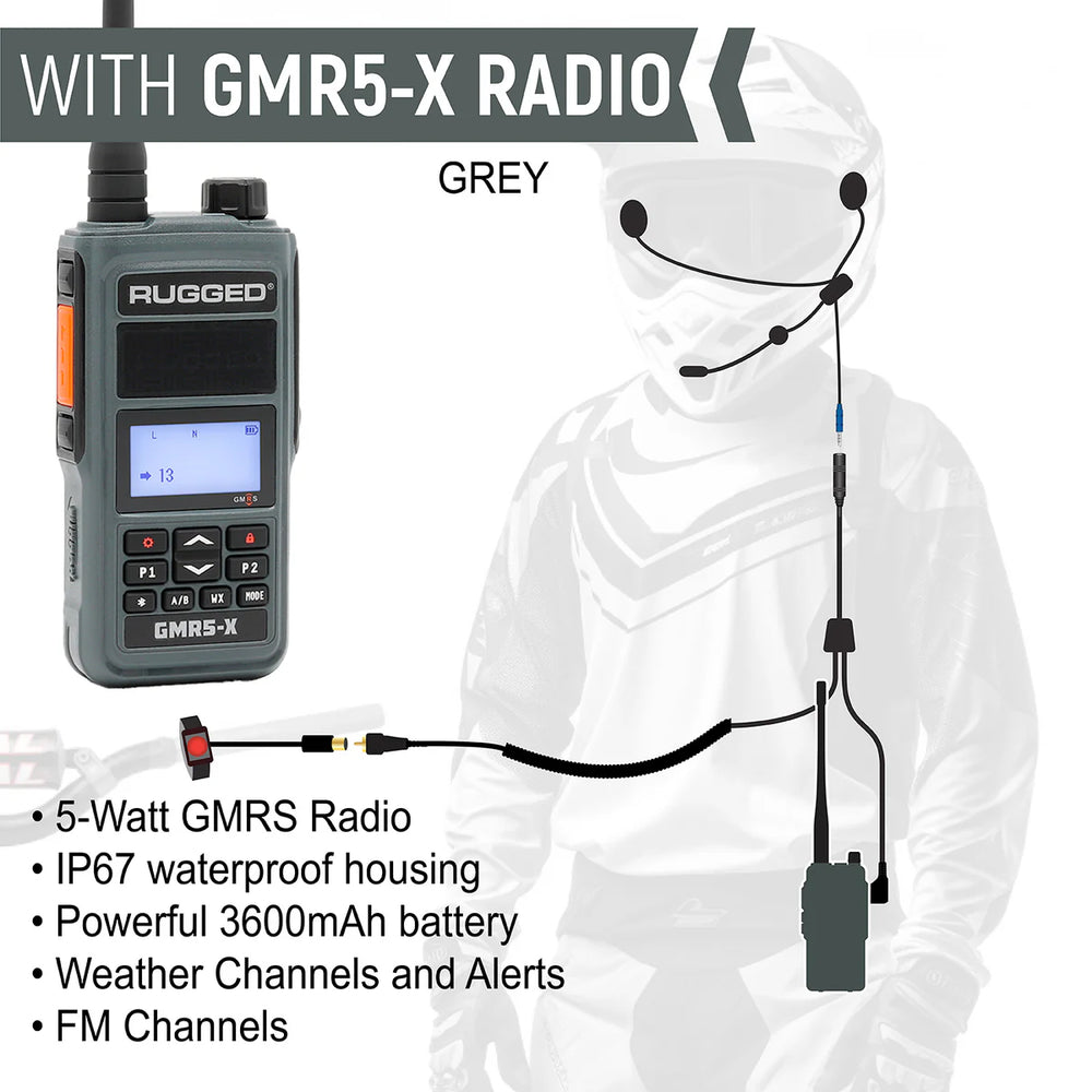 Rugged Radios SUPER SPORT Comm Kit w/ LW SPORT Cables With GMR5-X - GMRS Radio