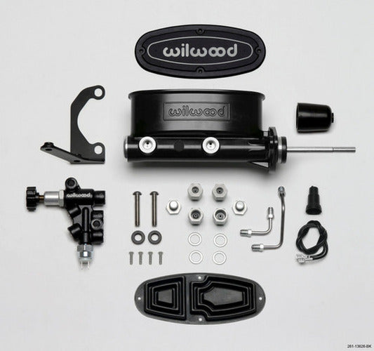 Wilwood Tandem Compact M/C Kit w L/H Bracket Prop Valve - 1 Bore Burnished-w/Pushrod 261-18526-P