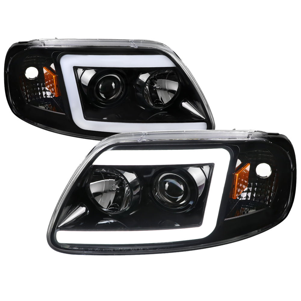 PROJECTOR HEADLIGHT - GLOSS BLACK HOUSING - CLEAR LENS WITH AMBER REFLECTORS