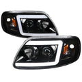PROJECTOR HEADLIGHT - GLOSS BLACK HOUSING - CLEAR LENS WITH AMBER REFLECTORS
